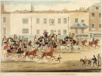 Északi grófságok postakocsijai a The Peakcocknál, Islington, 1838