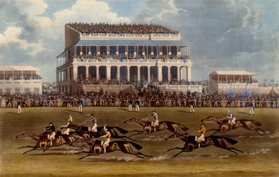 The Grand Stand at Epsom Races, Charles Hunt nyomat, 1836 (akvatinta)