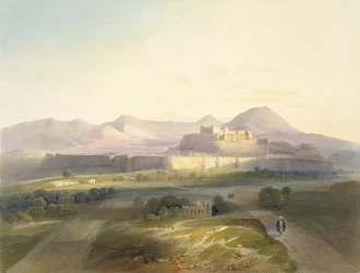 Ghuznee városa és fellegvára, 18. tábla az „Afganisztán díszletei, lakói és jelmezei” című könyvéből, W.L. Walton, 1848