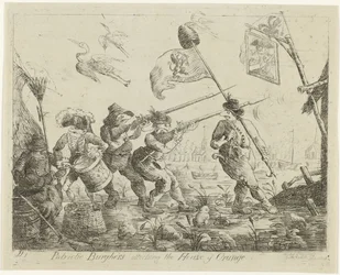 Spotprent op Goejanverwellesluis, 1787 Hazafias polgárok megtámadják a House of Orange-t (cím a tárgyon)