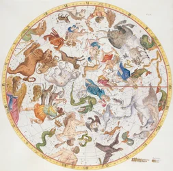 26. tábla az „Atlas Coelestis”-ből, John Flamsteed (1646-1719), pub. 1719-ben (kézzel színezett metszet)