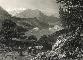 Orta-tó, James Tibbits Willmore (1800-1863) metszete, William Brockedon (1787-1854) rajzából
