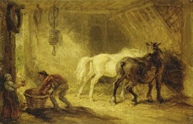 Istálló belseje, 1830-40 körül (olaj a panelen)