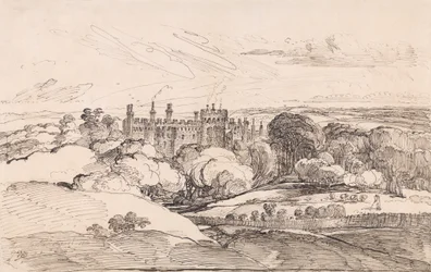 Lea kastély az erdő felett, 1814 (toll és fekete tinta papíron)
