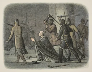 Thomas Becket meggyilkolása, canterburyi székesegyház, 1170. december 29., az A Chronicle of England BC 55 to AD 1485 című műből, Londonban kiadva