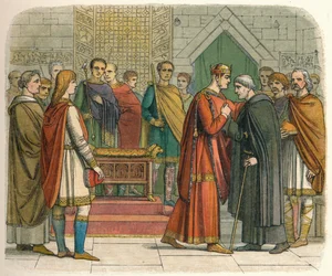 A király az angol vezetők kegyeit keresi, 1066 körül, 1864