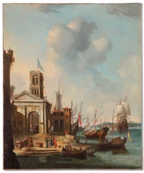Egy mediterrán kikötő látképe (olaj, vászon)