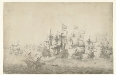 Egy tengeri csata, valószínűleg Lowestoftnál 1665. június 13-án (bal oldal)