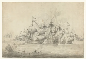 Tengeri csata, valószínűleg Lowestoftnál 1665. június 13-án (jobb oldali levél)