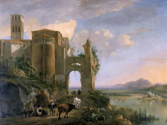 „Folyó táj az SS Giovanni e Paolo templommal, Róma”, 1630-1652