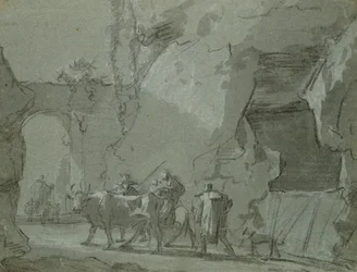 Pásztorok egy boltív előtt, 1650-52 körül (indiai tinta és kréta papíron)