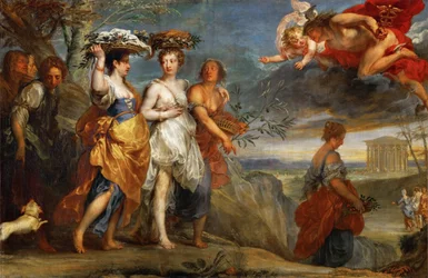 Merkúr találkozik Hersével - Merkúr találkozik Hersével - Jan Boeckhorst (1604-1668). Olajfestmény