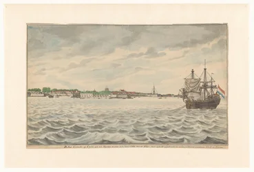 Colombo városa Ceylonban északról nézve 1785-ben az utakról, lebontott templomával és tornyával, amelyeket újjáépítettek. (cím a tárgyon)