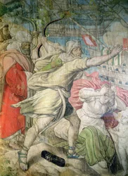 V. Károly hadjárata a törökök ellen, egy íjász részlete a La Goletta elfoglalásából, 1535 (faszén és WC papíron)