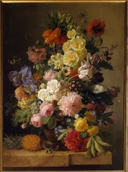Virágok márvány konzolasztalon ananásszal, flamand iskola, 19. század, Fontainebleau, Musée du Château