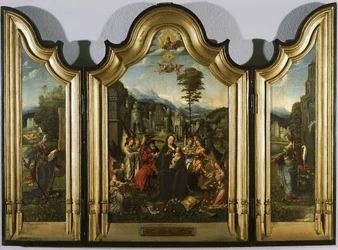 A Szent Család Szent Katalinnal és Szent Borbálával Triptichon, c. 1505