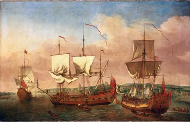 A "Peregrine" hajó és más királyi hajók Greenwichnél, 1710 körül. Olaj, vászon, 1710-1715 körül, Jan Griffier (1645-1718) alkotása.