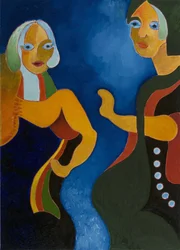 Idős nő figyelmezteti a fiatalabbat, 2008 (olaj, vászon)
