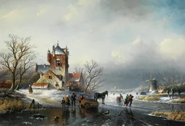 Jan Jacob Spohler Téli táj szélmalommal és korcsolyázókkal