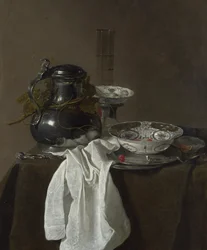 Csendélet ón zászlóval és két Ming-tállal, 1651