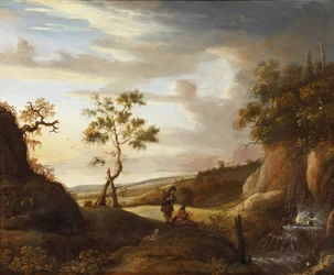 Táj egy vízesést festő művésszel, 1640-es évek