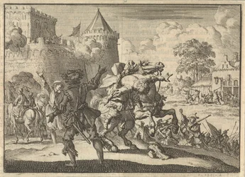 Dampier birodalmi parancsnok lezuhan a lováról a Pressburg (Pozsony) falairól leadott lövés után, 1620