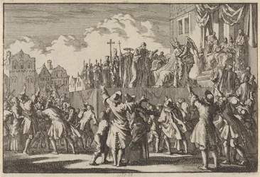 Utcai jelenet Aberdeenben a katolikus vallást gúnyolódva, 1689