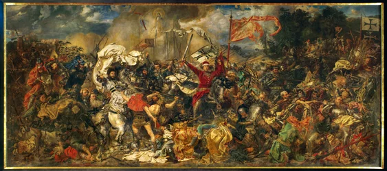 A grunwaldi csata, amelyben a lengyel-litván sereg, amelyet II. Wladyslav Jagiello lengyel király vezetett, ... (festmény, vászon)