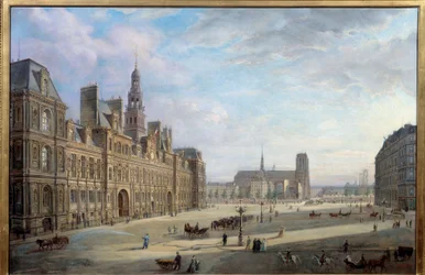 A párizsi városháza 1868-ban. Jan Ostoga De Miodoucheski (Mioduzsewski) festménye (1831 -? ). Olajfestmény. Mérete: 0,78 x 1,17 m. Párizs, Musee Carnavalet - Párizs városháza 1868-ban. Jan Ostoga festménye, Miodoucheski (Mioduzsewski) (1831-? ). O