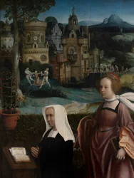 Részlet a donorról Szent Miklóssal és az adományozó feleségéről Szent Godelivával, 1515-21 körül (olaj, tábla)