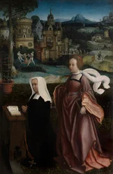 Részlet a donorról Szent Miklóssal és az adományozó feleségéről Szent Godelivával, 1515-21 körül (olaj, tábla)