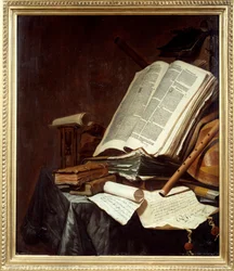 Könyvek és hangszerek Jan Vermeulen (1638-1674) festményei 17. század V. 0,78x0,69 m Nantes, musee des Beaux Arts