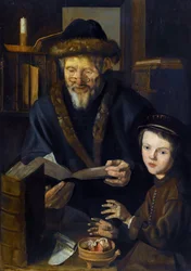 A tél allegóriája, a filozófus és a kisgyerek - Téli allegória, Filozófus és a kisgyermek - Jan Woutersz Stap festménye (1599-1663), - Olaj, fa, 84,5x59,5 - Magángyűjtemény