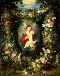 Szűz és gyermek gyümölcs- és virágfüzérben, 1614-1818 körül