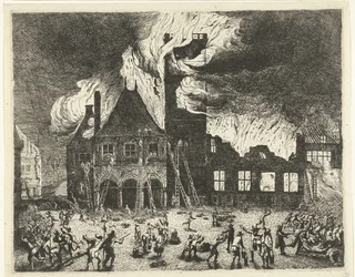 A tűz Amszterdam régi városházában, 1652 Az 1652. július 7-én Amszterdamban leégett régi Stadthuyok ábrázolása