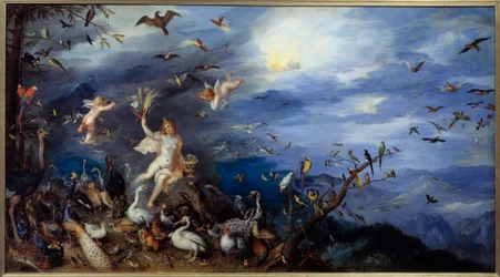 A levegő allegóriája. Fiatal meztelen nő, minden madárfajjal körülvéve. Jan Bruegel, az idősebb, Bruegel de Velours néven ismert festménye (Brueghel vagy Breughel)
