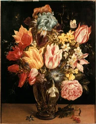 Tulipáncsokor. Jan Bruegel (vagy Breugel, Brueghel vagy Breughel) idősebb, Bruegel de Velours néven ismert festő (1568-1625) festménye. 17. század. Magángyűjtemény