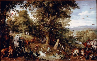 Az örök paradicsom. A teremtés minden állata párban van ábrázolva. Jan Bruegel (vagy Breugel vagy Brueghel vagy Breughel) idősebb, más néven Bársony Bruegel (1568-1625) festménye. Róma, Galleria Doria Pamphilj