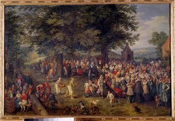 Esküvői bankett Jelenet esküvői vacsora egy faluban. Jan Brueghel (vagy Bruegel vagy Brueghel vagy Brueghel) festménye, az egykori Bruegel de Velours (1568-1625) 17. századi Madrid, Musee du Prado