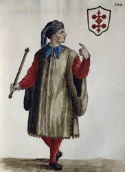 Carrarese ruha, akvarell A velencei ruhák, szinte minden korszakból, szorgalmasan összegyűjtve és megfestve a 18. században, Jan van Grevenbroeck vagy Giovanni Grevembroch (1731-1807), Itália
