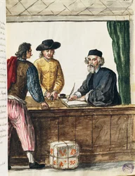Kiváló kereskedő, illusztráció a Velencei viseletek illusztrált könyvéből, Jan Grevenbroeck (1731-1807), akvarell, Olaszország