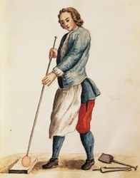 Üvegfúvó muránói üvegből, illusztráció a Velencei viseletek illusztrált könyvéből, Jan Grevenbroeck (1731-1807), akvarell, Olaszország