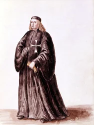 Málta lovagja. Akvarell rajz és tus Jan van Grevenbroek (vagy Giovanni Grevenbroich (Grevenbroich) (1731-1807) „A velencei szokások” című kéziratából