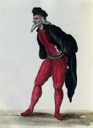 Pantaloon, Velence kereskedője, illusztráció a szinte minden korosztályú velenceiek jelmezeiből, szorgalmasan gyűjtötték és festették a 18. században, Giovanni di Grevembroch (1731-1807)