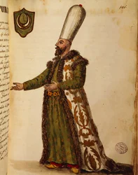 Törökország velencei nagykövete, Giovanni di Grevembroch színes metszete, a Gli abbigliamento de veneziani-ból (velenceiek jelmezei), II. kötet, 121. tábla