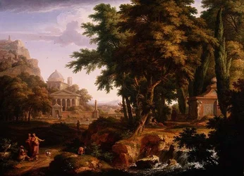 Árkádiai táj Szent Péterrel és Szent Jánossal, akik gyógyítják a nyomorékot, 1724-25 (68871-es pár)