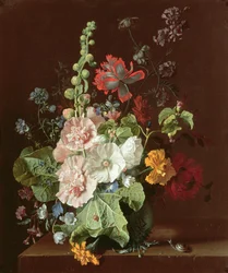 Mályvarózsák és más virágok vázában, 1702-20
