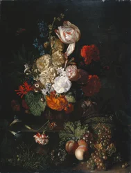 Csendélet: Virágok és gyümölcsök, 1700-20 körül (olaj, panel)