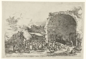 Ünnepélyek Egeria nimfa barlangjának romjainál Prospetto e veduto a Cafarelle fuoro di porte S. Sebastiano, a Roma (cím a tárgyon)