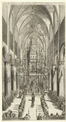 Lijkdienst voor Filips IV te Brussel, 1665 Az égő kápolna és Philippe IIIe roy des Espaignes temetési körmenete a Szent templomban készült. Gudule s sorrendben. többlet. Castel Rodrigo márki 1665. november 4-én és 5-én (cím a tárgyon)